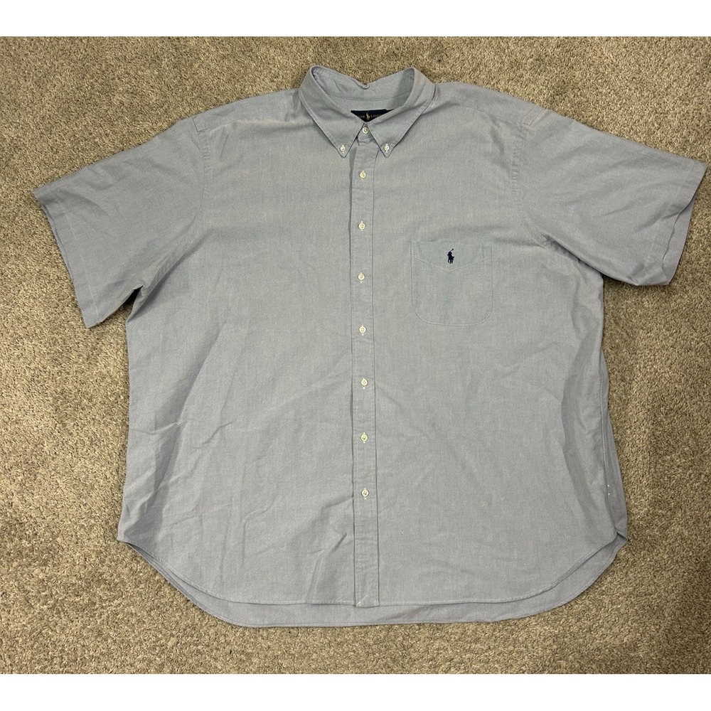 Ralph Lauren Oxford Button Down Shirt Mens 4XB Big Blue Short Sleeve Cotton - Picture 2 of 7